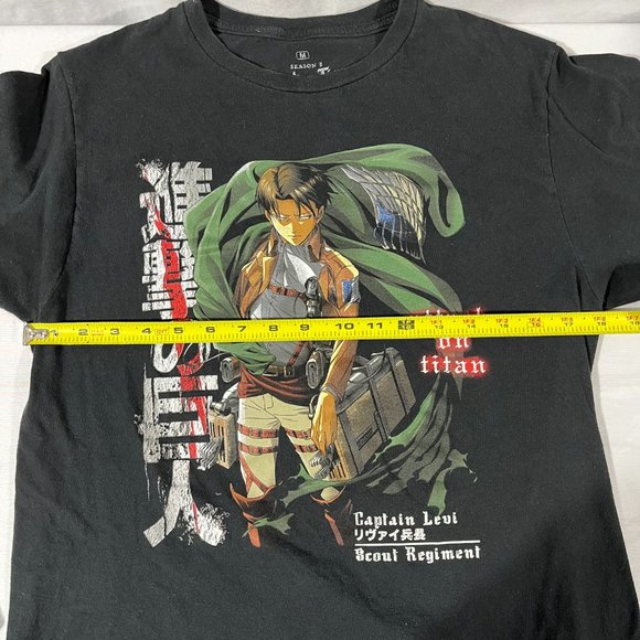 Attach On Titan Black Short Sleeve T-shirt Captain Levi Scout Regiment, Medium - Picture 7 of 7